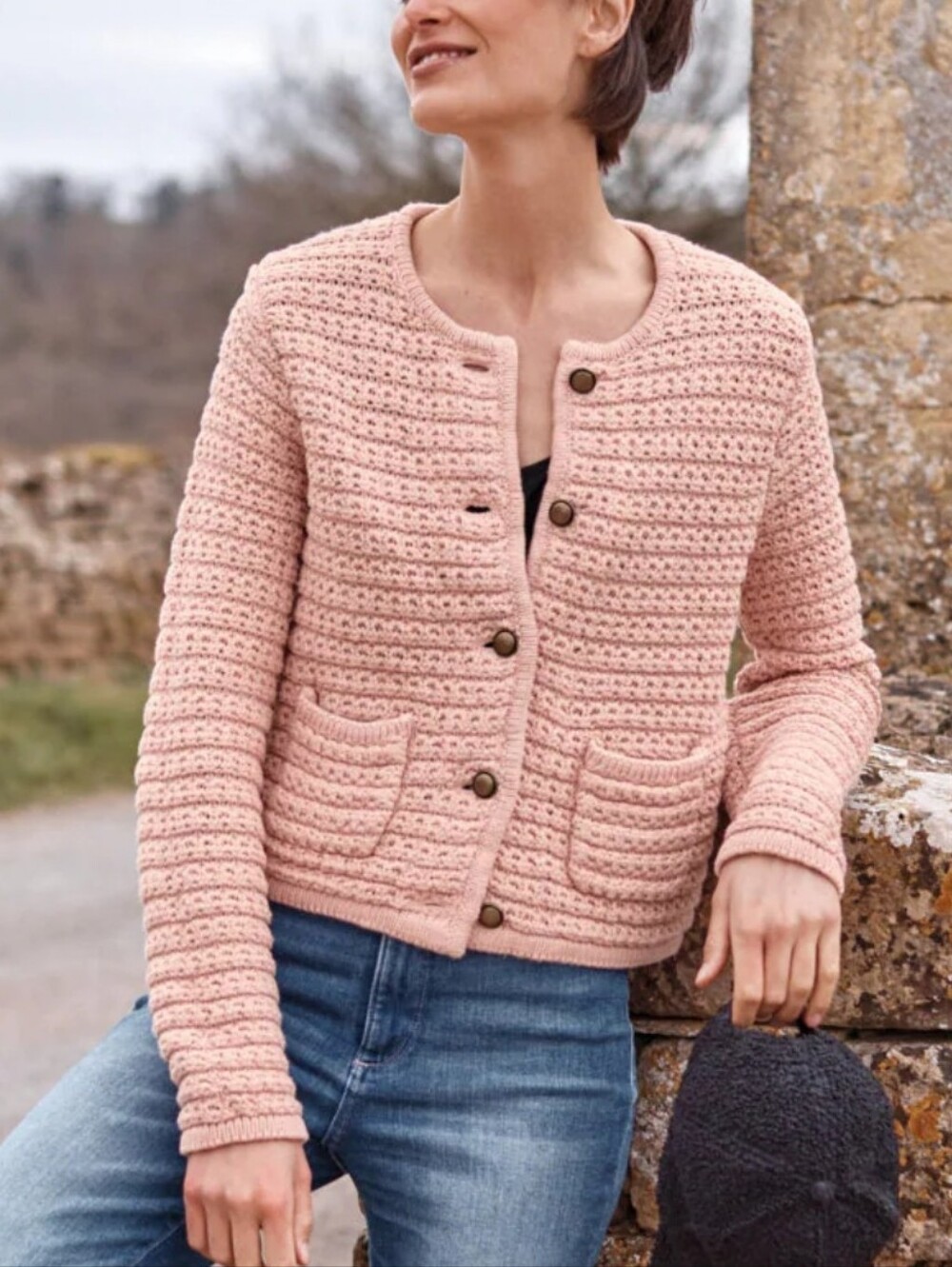 Garnet Hill Newport Linen Organic Cotton Cardigan Lady Jacket In Rose Petal